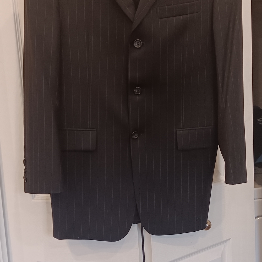 Burberry London Tailored Wool Navy Striped Jacket And Waistcoat Size 39R X 31R